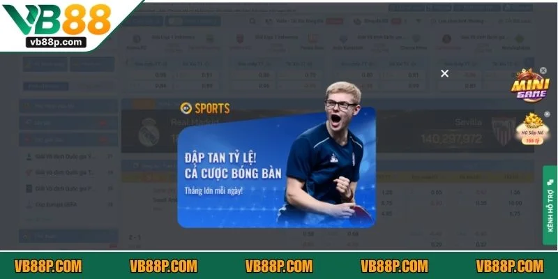 Sảnh thể thao VB88 quy tụ hàng loạt môn thi đấu và kèo hấp dẫn