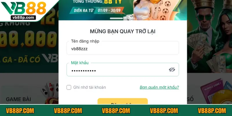 Tiến hành các bước đăng nhập VB88